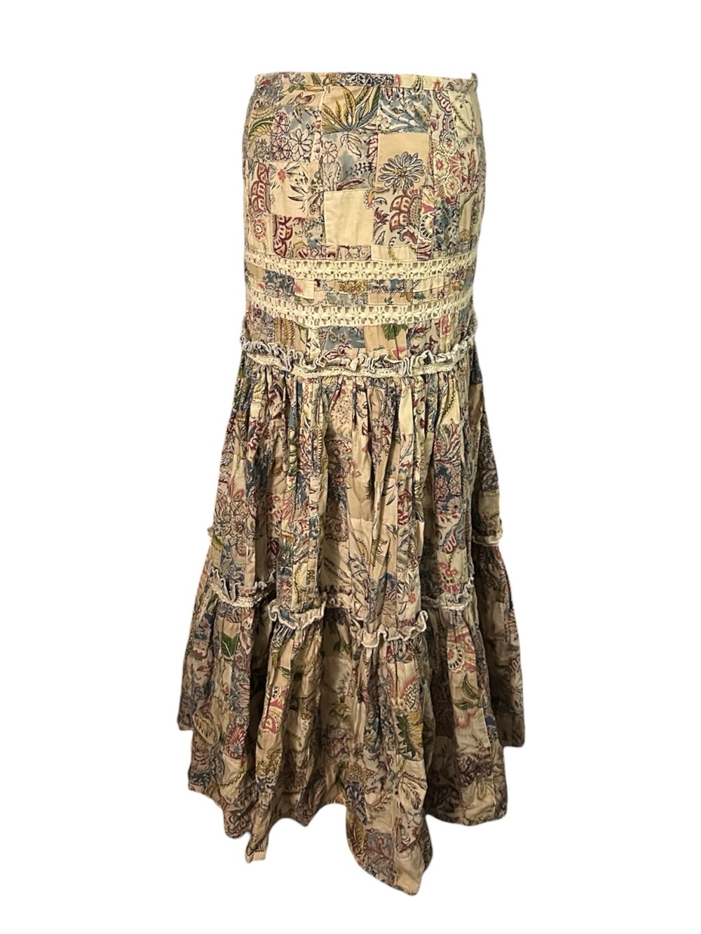 Vintage RALPH LAUREN Patchwork Tiered Maxi Skirt 10